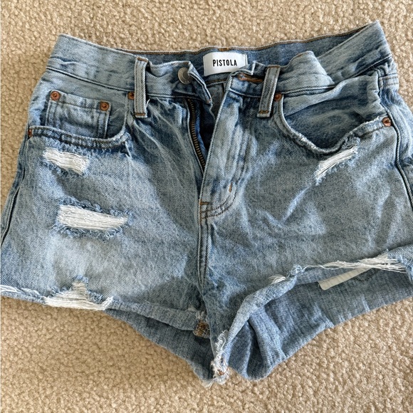 Pistola Women's Distressed Blue Denim Shorts - Picture 1 of 3